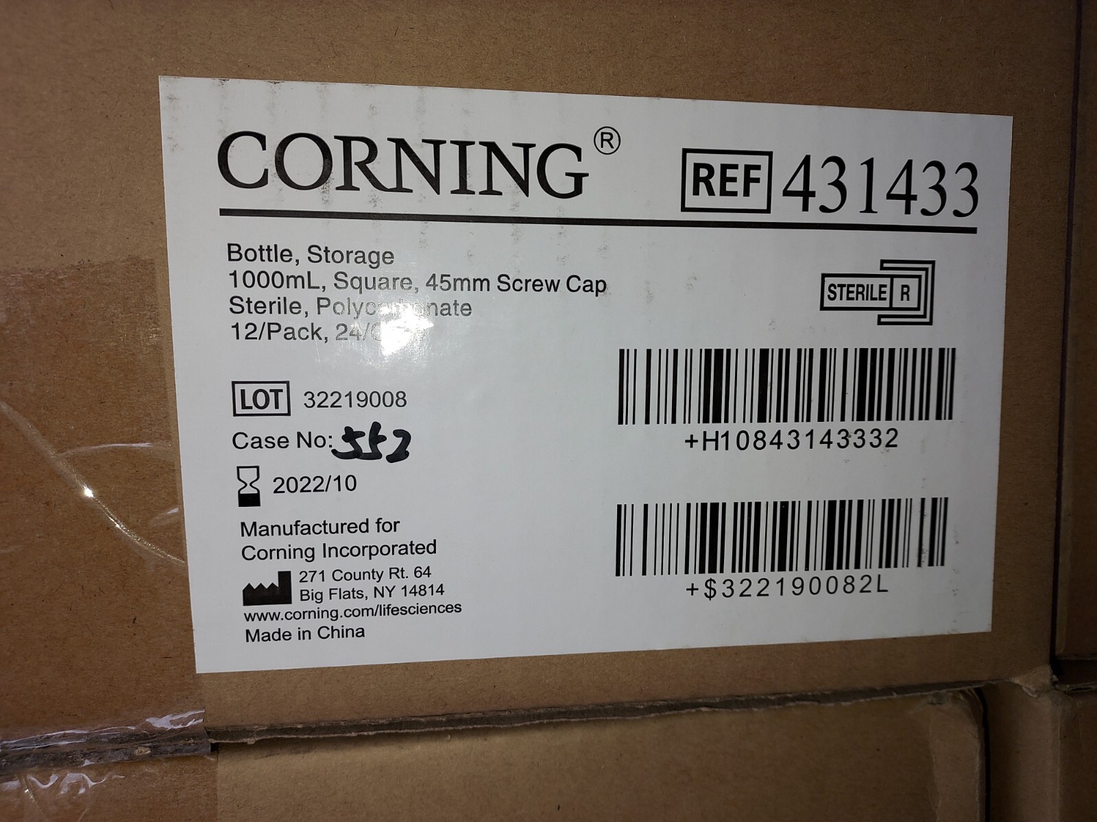 Corning 431433 Square 1000mL Sterile Plastic Media Bottle 45mm Orange Cap 24/cs