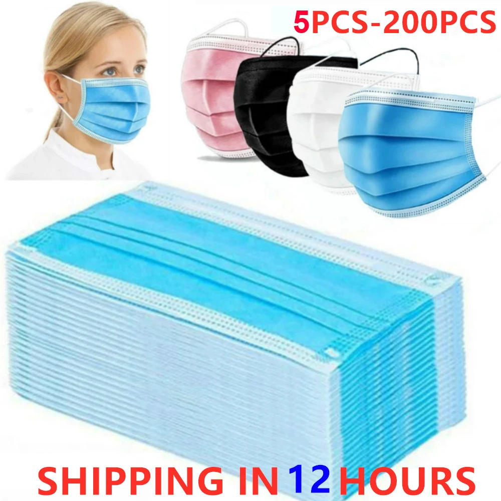 Pink Black Disposable Non-Woven 3-Layer Face Mask Breathable Mask with Elastic E