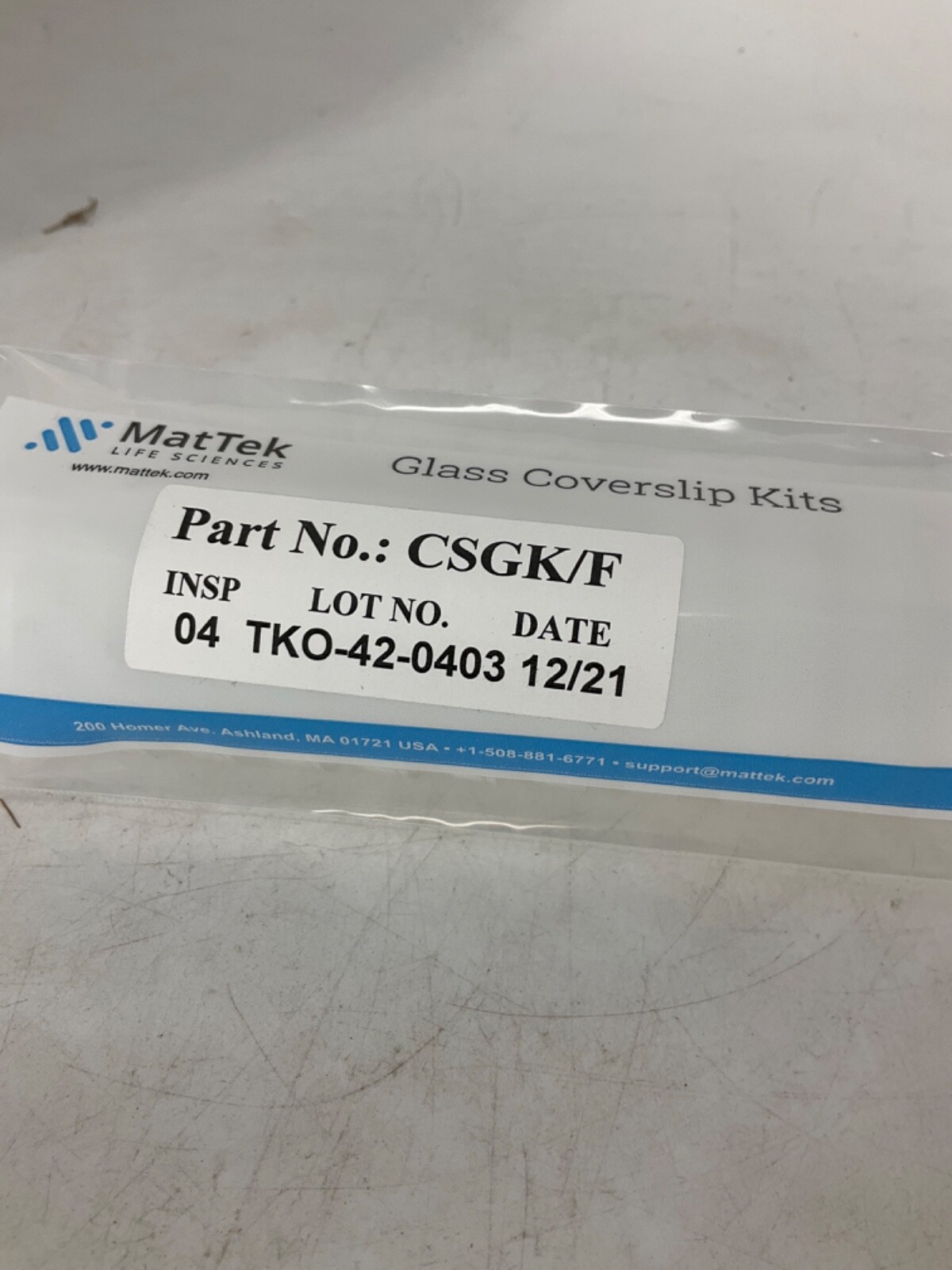 MatTek 35mm 22x22mm Dish CSGK/F Coverslip Kits Flacon (20)
