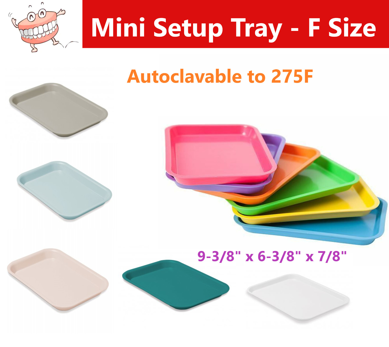 DENTAL FLAT TRAY SIZE F (MINI) – PLASTIC 9-5/8″ X 6-5/8″ X 7/8″ Autoclavable