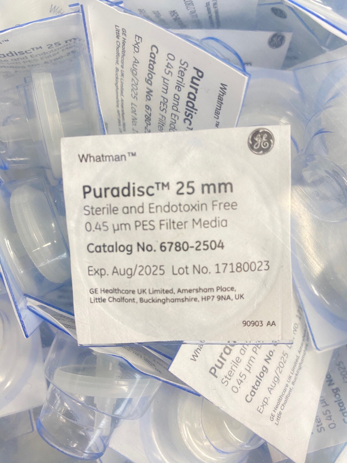 (196 Pcs) WHATMAN Puradisc 25mm Disposable 0.45um PES Syringe Filters 6780-2504