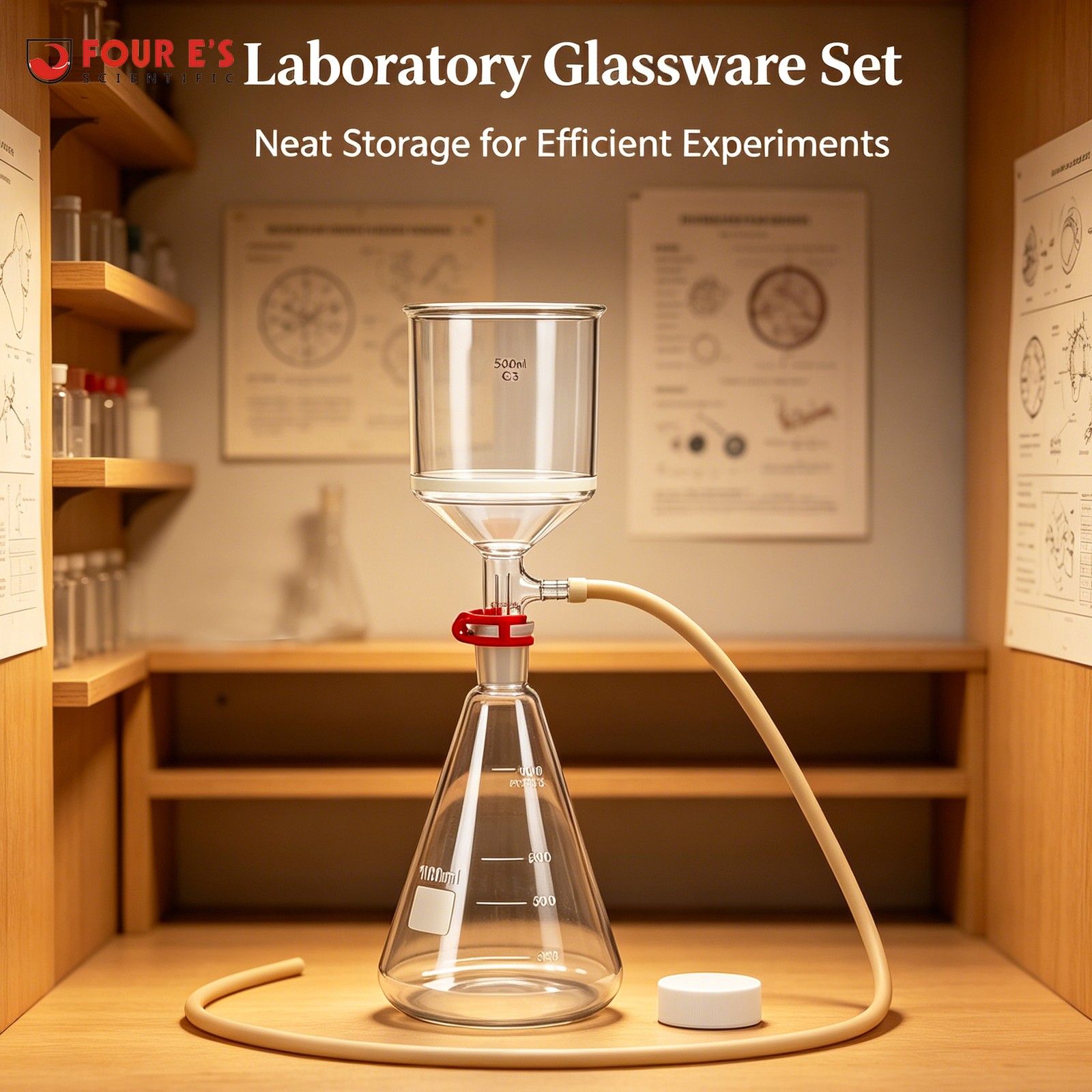 Lab Flask Funnel Lab Vacuum Filtration Kit 1L Filter,Bottle Funnel,Filter Paper