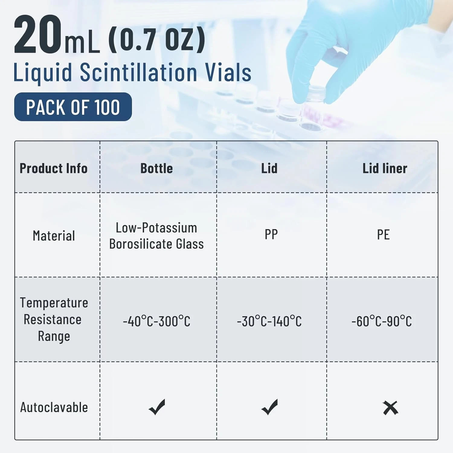 20ml Scintillation Vials Transparent Borosilicate Glass Counting Vial 500Pcs