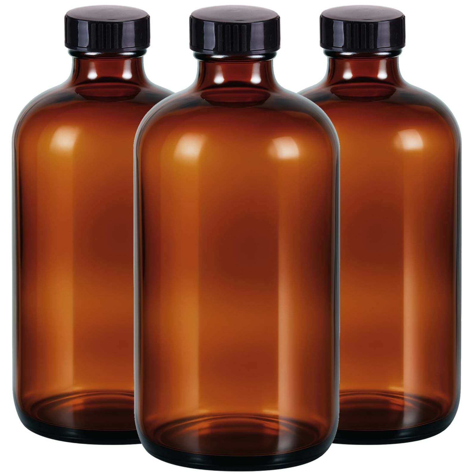 3 Pack,16 OZ Amber Glass Bottles Boston Round Sample Refillable