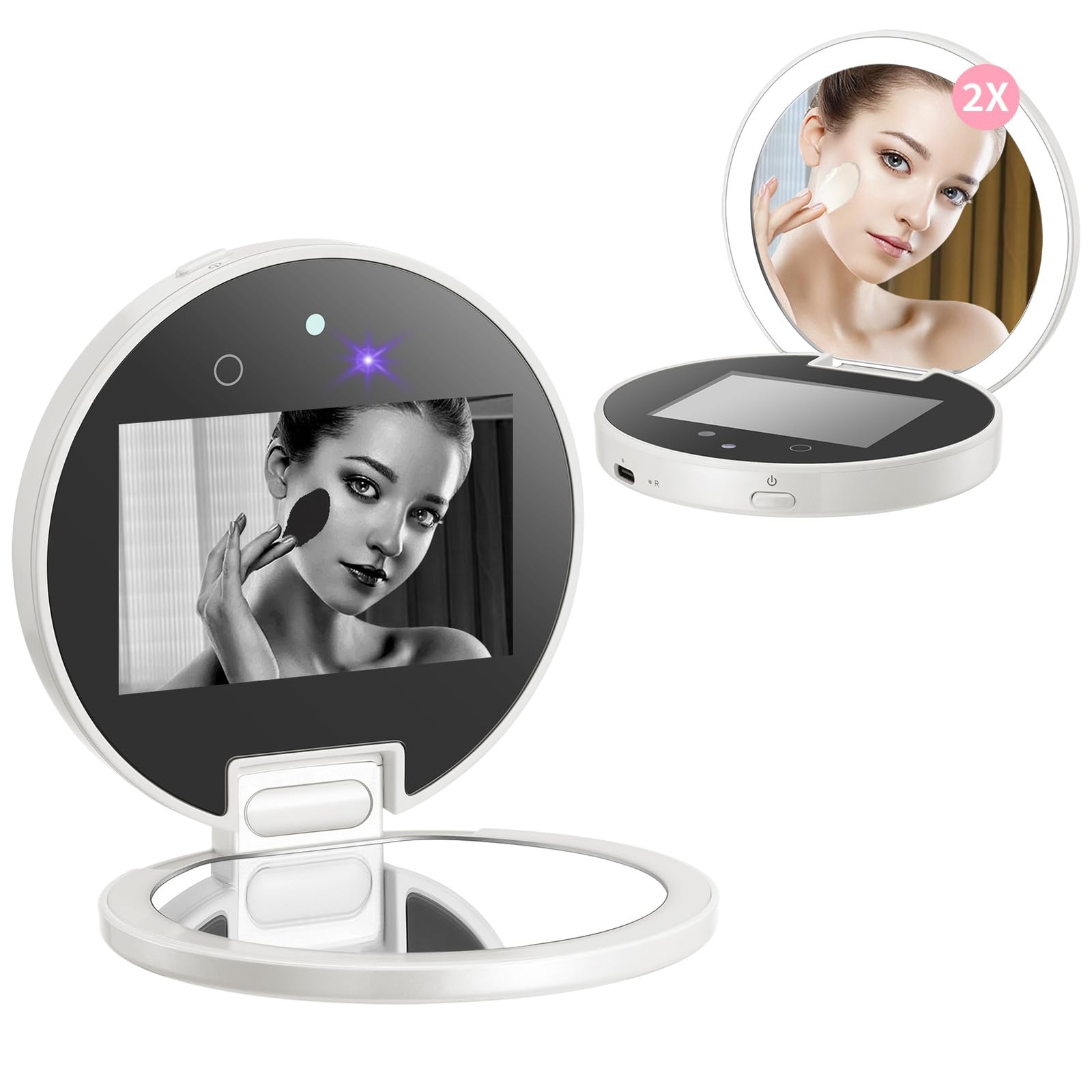 DESCHEN UV Camera Mirror for Sunscreen Test, 2X Makeup 3.8″L x 0.8″W, White