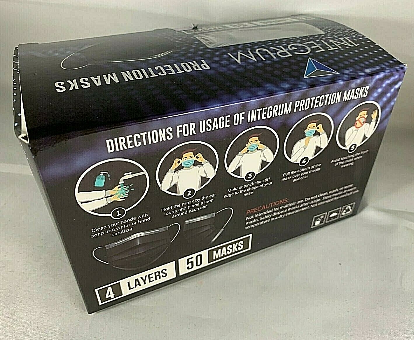 100 /Pk INTEGRUM 4-Layer BLACK Face Mask Earloop Surgical DENTAL Medical