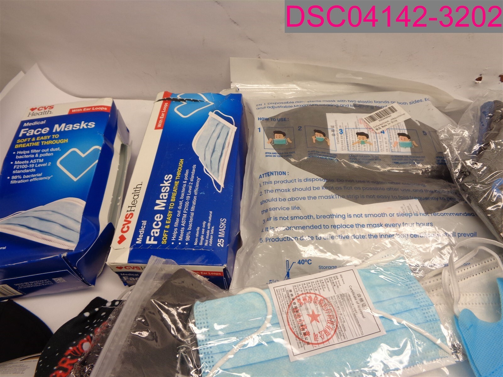 QTY=670; Face Mask Mixed Lot, Variety, Colors & Sizes & Styles.