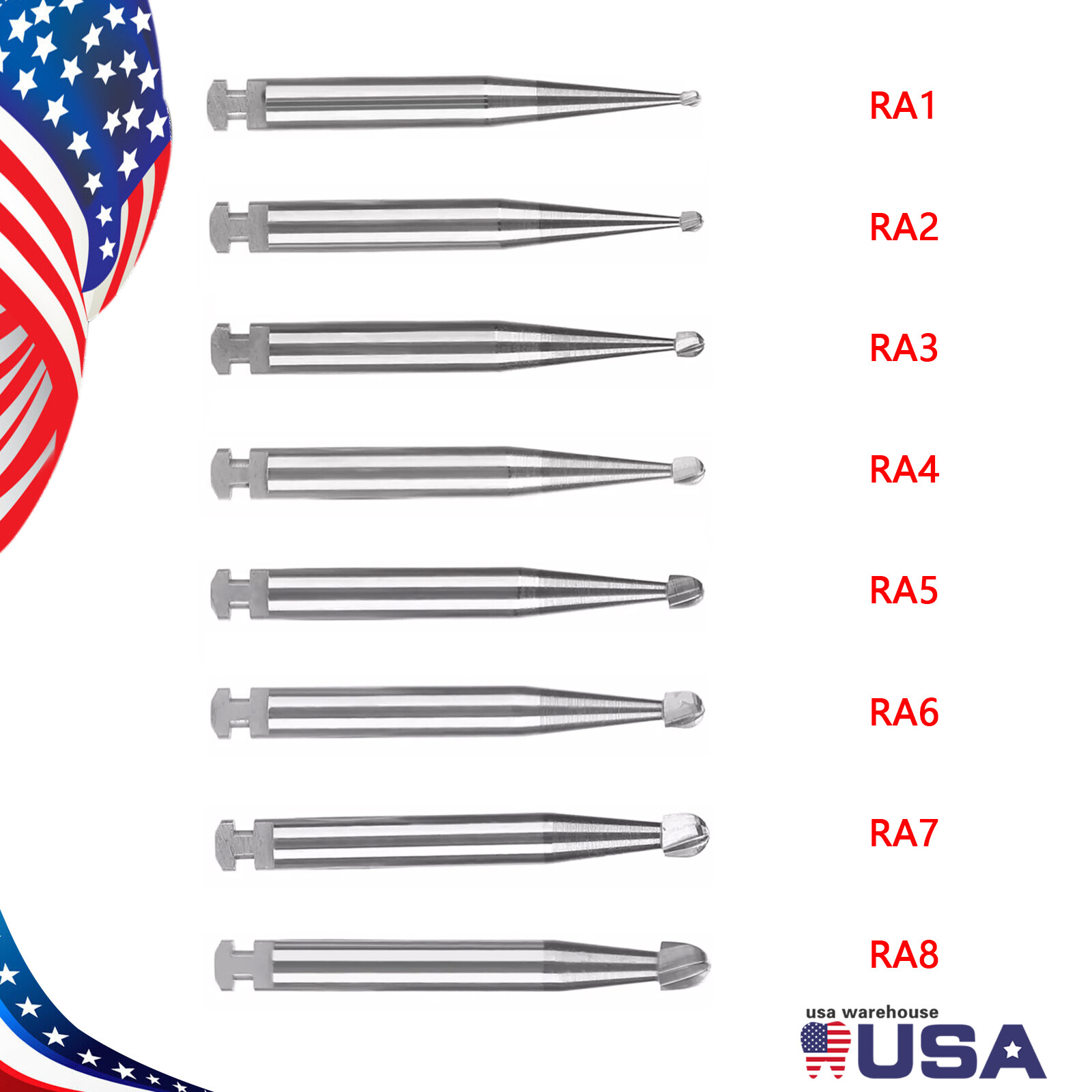 Dental Carbide Round Bur Length 22.5mm Latch Bur Low Speed RA 1 2 3 4 5 6 7 8 SA