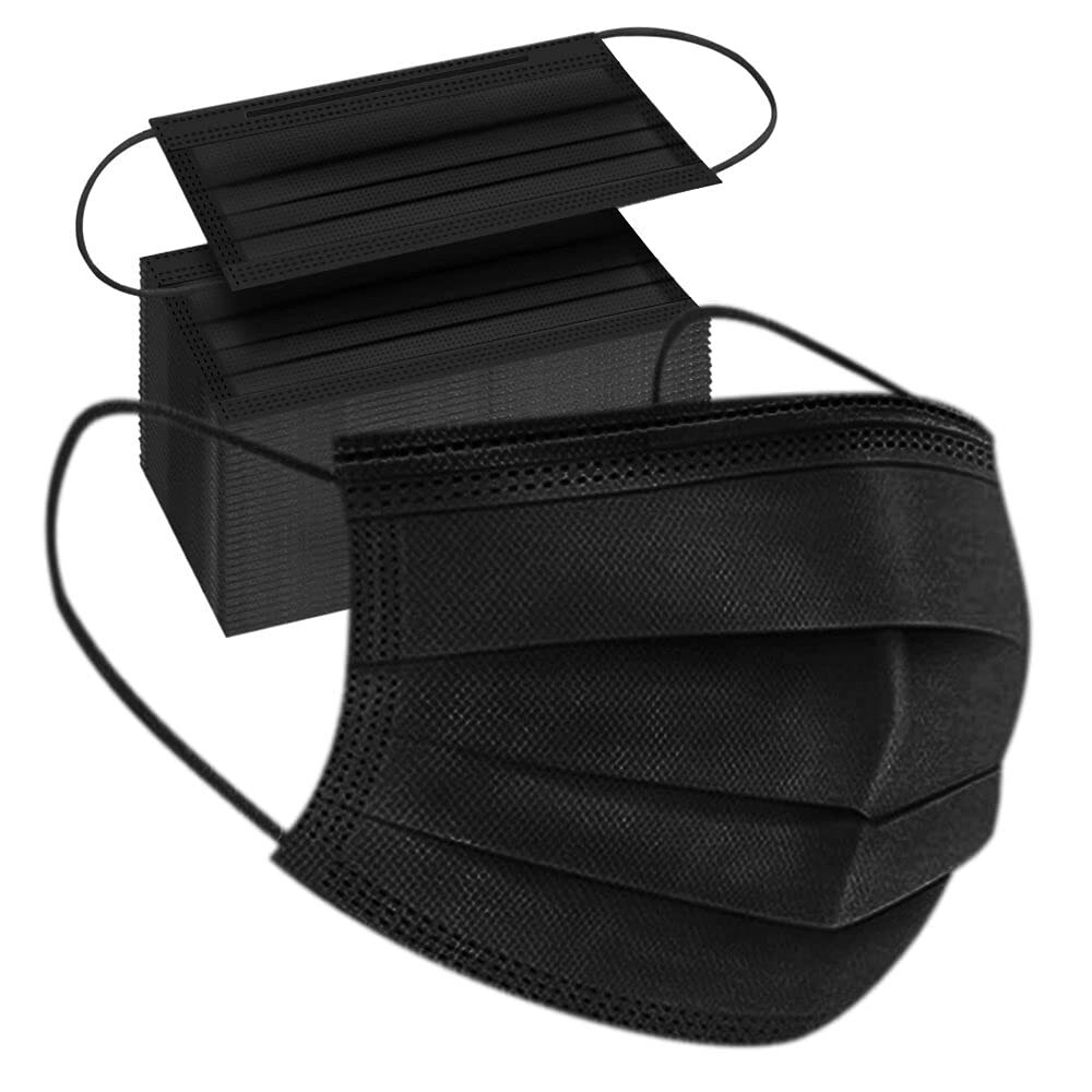 300 PCS Breathable Disposable 3-PLY Black Face Mask Ear loop Mouth Cover Dust