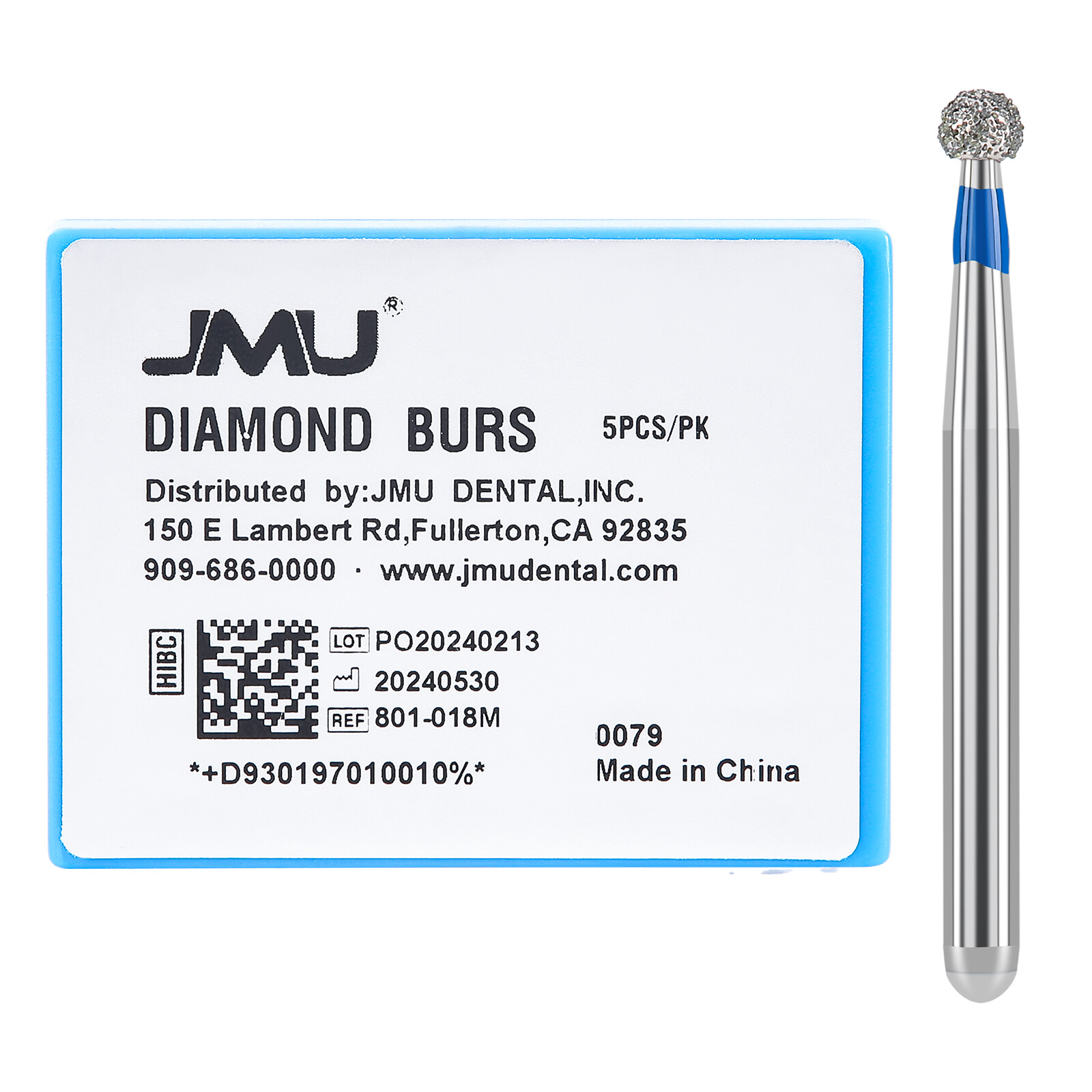 JMU Dental Diamond Burs Round FG Medium Grit/ Coarse Grit/ Super Coarse 5pc/pack