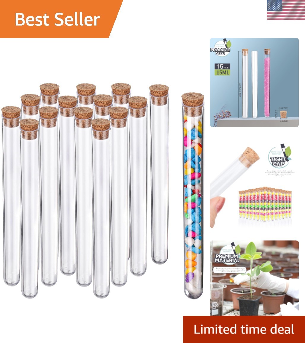 15-Piece Clear Tubes Set with Cork Stoppers – 15ml for Parties & Science