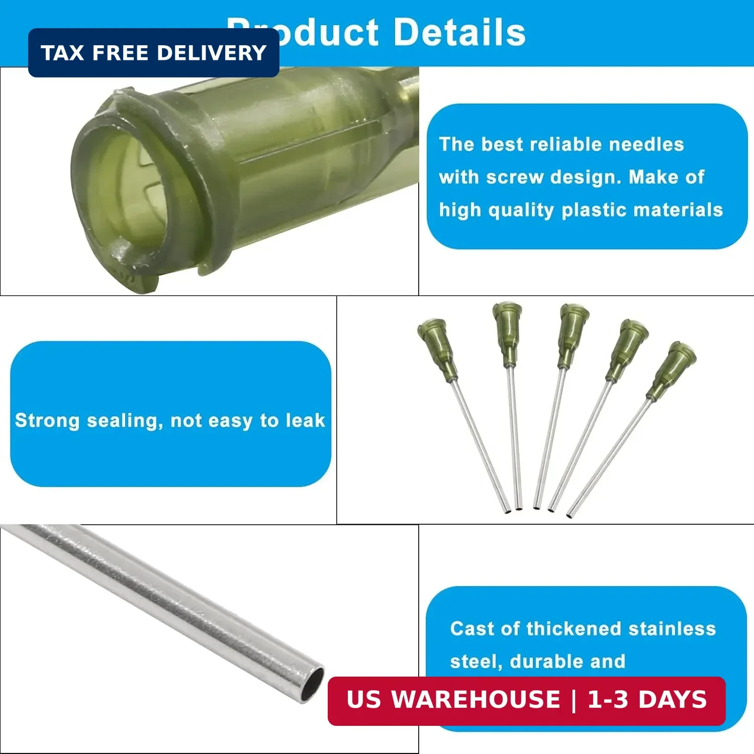 20 Pack Blunt Tip Dispensing Needle with Luer Lock 1.5 Inch 14 Ga (Olive)