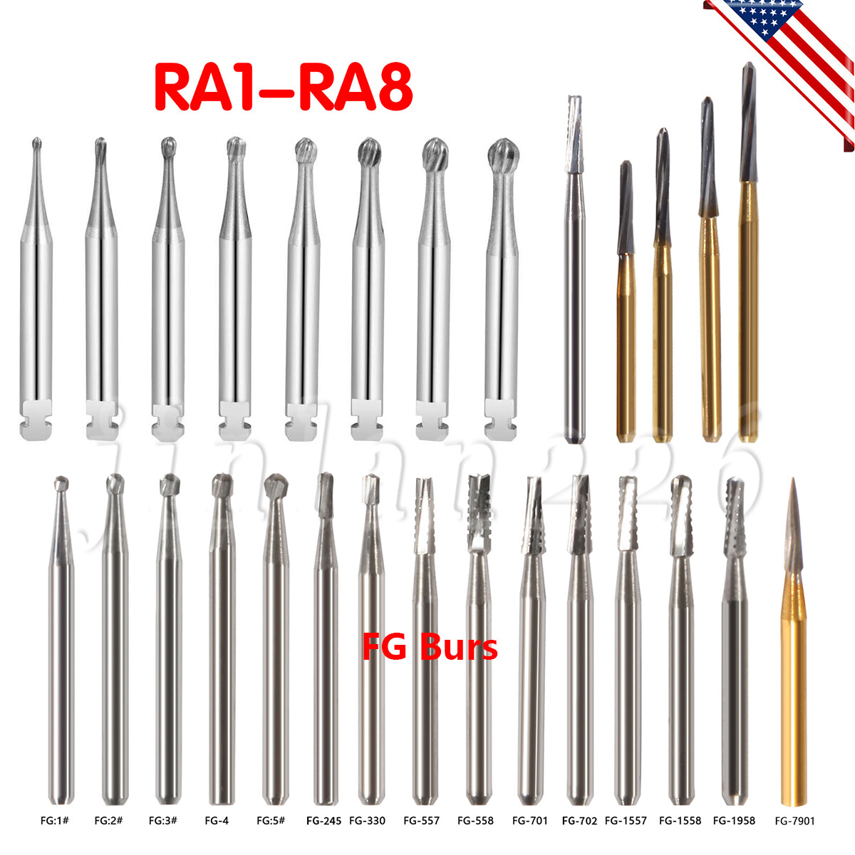 Dental Drill Bits Tungsten Carbide Burs Round Head HP/RA/FG Dentist Tools 5/6/10