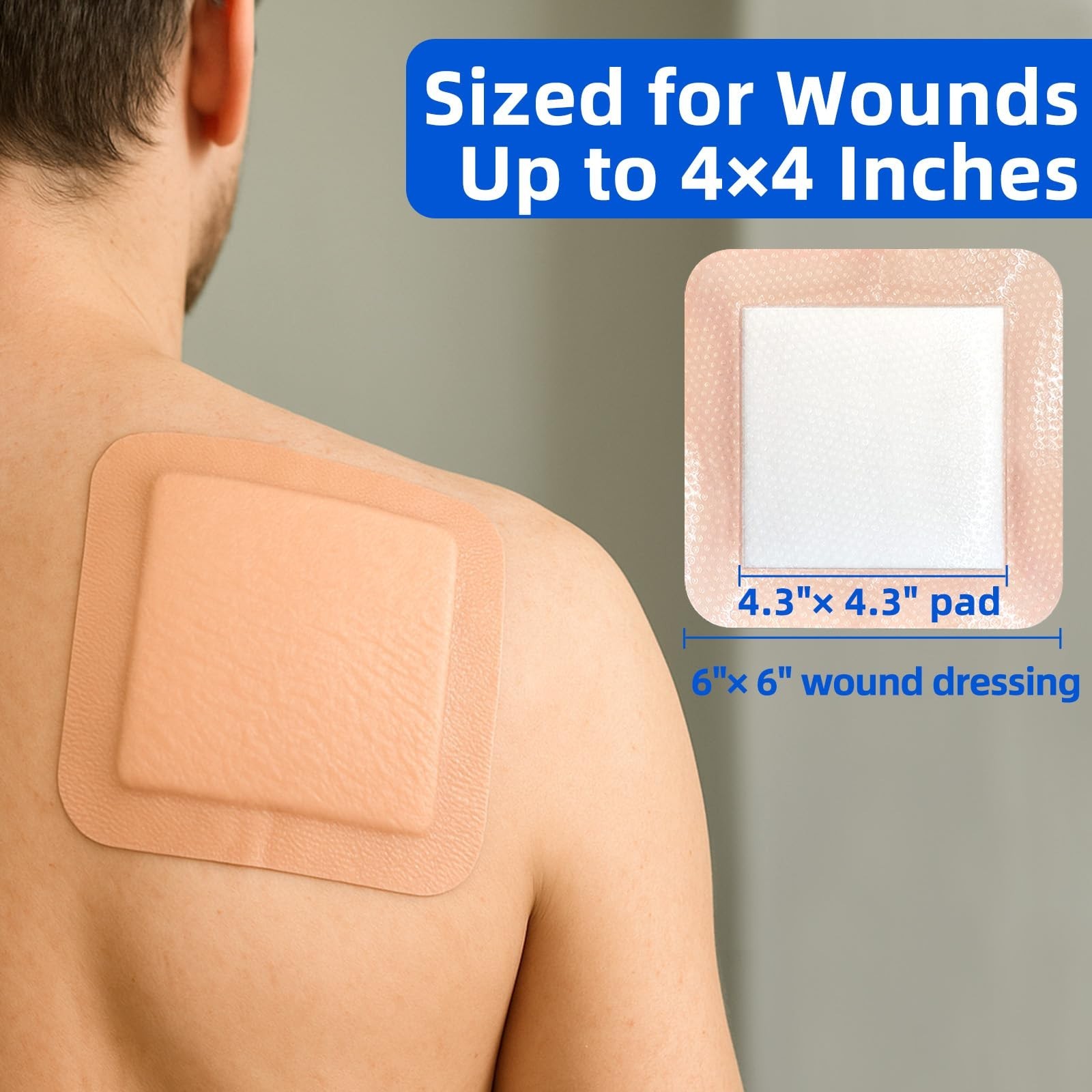 Niceful Super Absorbent Silicone Foam Dressing 6″ x 6″ (8 PCS)- Gentle Border…