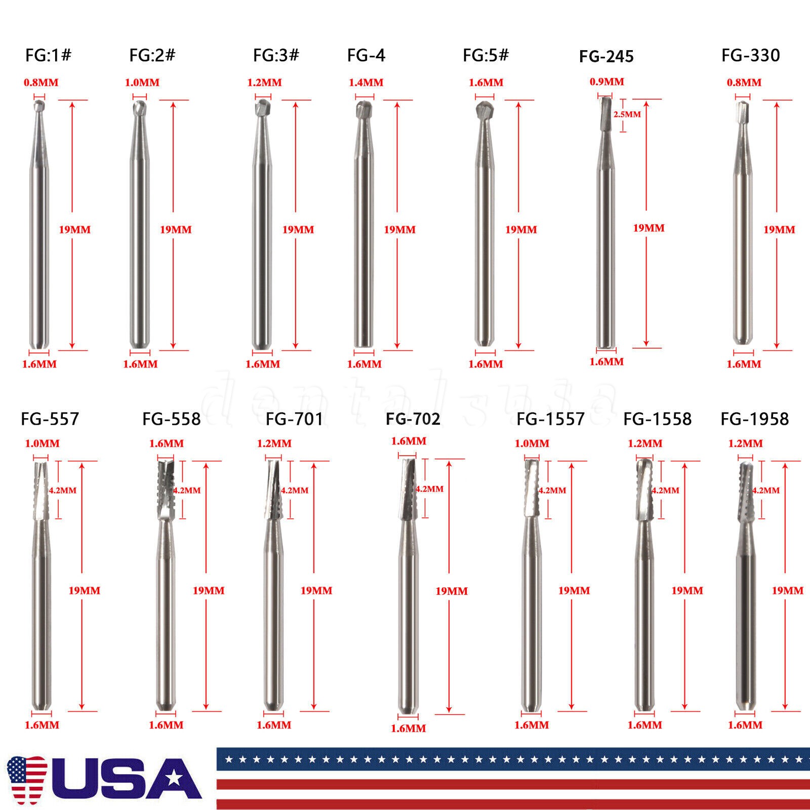 10-100Pcs Dental Carbide Burs for High Speed Handpiece Round Cone Bur Diamond FG