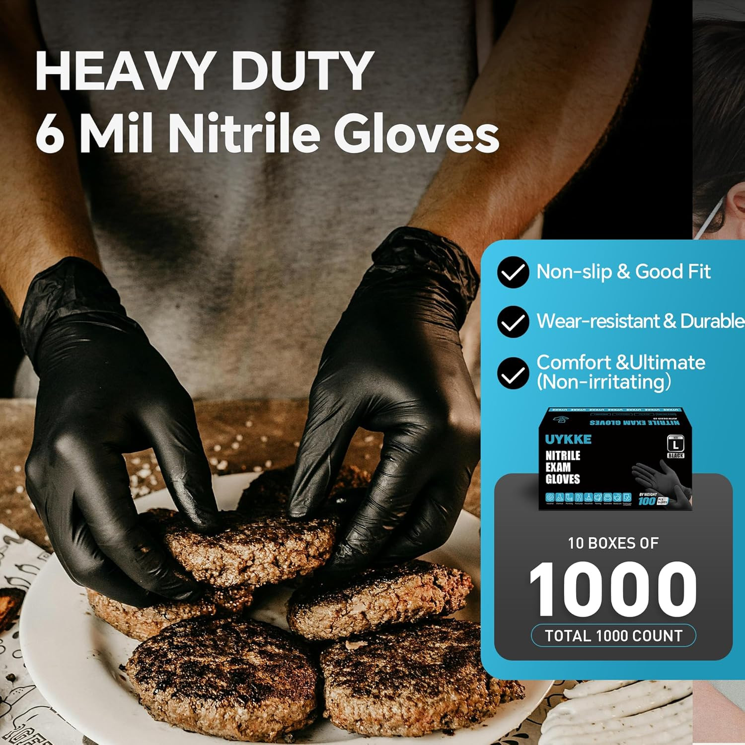 HEAVY DUTY 6 Mil Nitrile Black Gloves Disposable Latex Free Rubber Cooking Clean