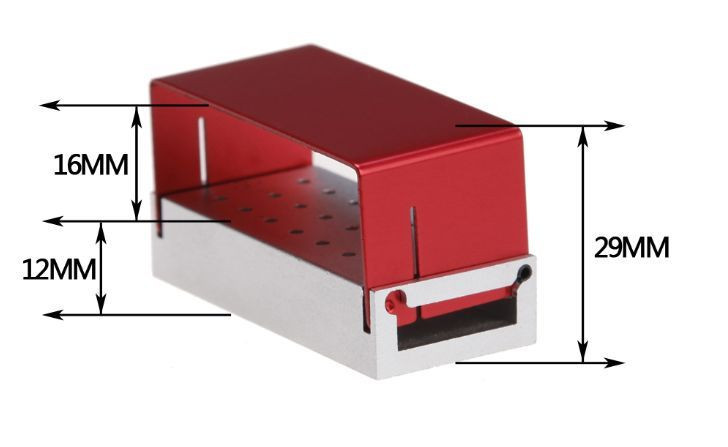 Dental 1.6mm Bur Holder Block ALUMINIUM Autoclave Box 20 Holes – RED (U.S.A)