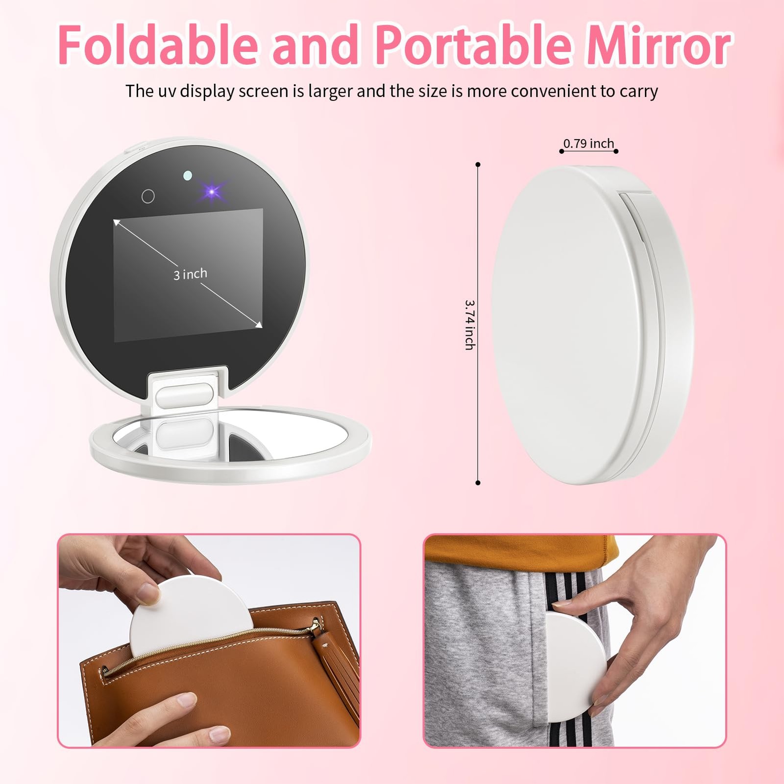 DESCHEN UV Camera Mirror for Sunscreen Test, 2X Makeup 3.8″L x 0.8″W, White