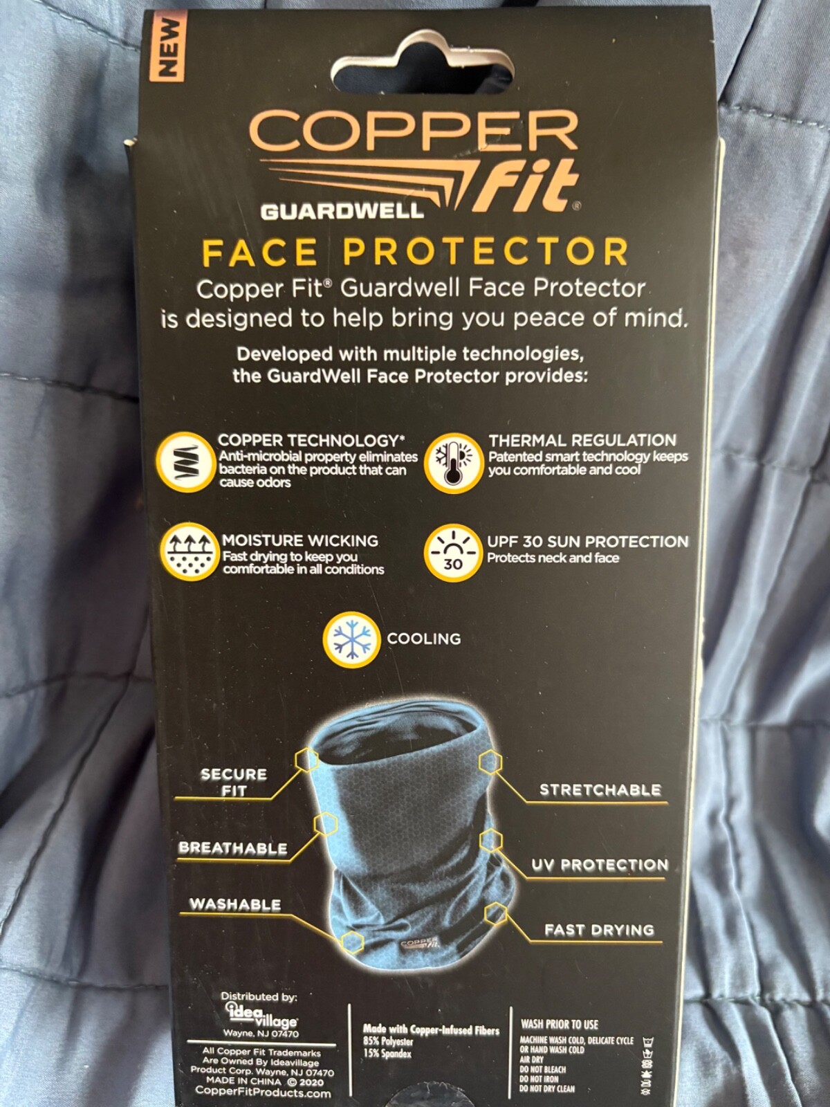 COPPER FIT ADULT UNISEX BLUE ONE SIZE FACE PROTECTOR MASK COVER – NEW