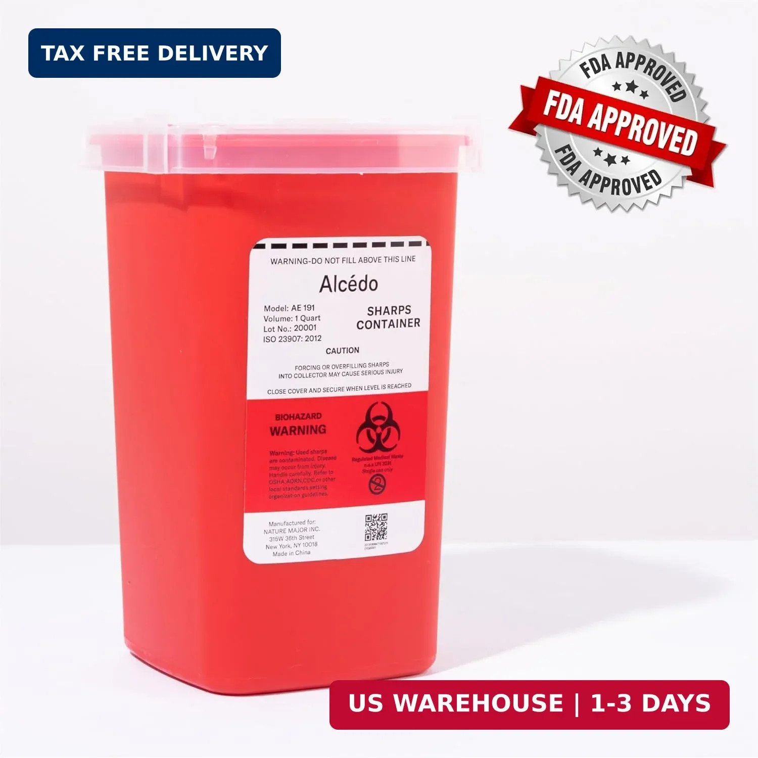 Alcedo Sharps Container for Home Use 1 Quart (1-Pack) | Biohazard Needle and Syr