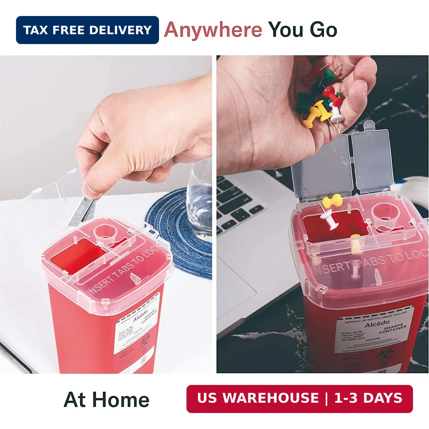 Alcedo Sharps Container for Home Use 1 Quart (1-Pack) | Biohazard Needle and Syr