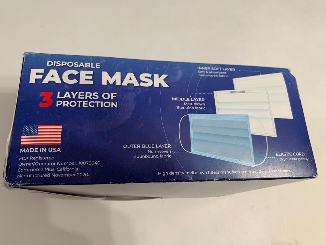 Made in USA CPShield 3 Layer Protection Disposable Face Mask 50 Pcs