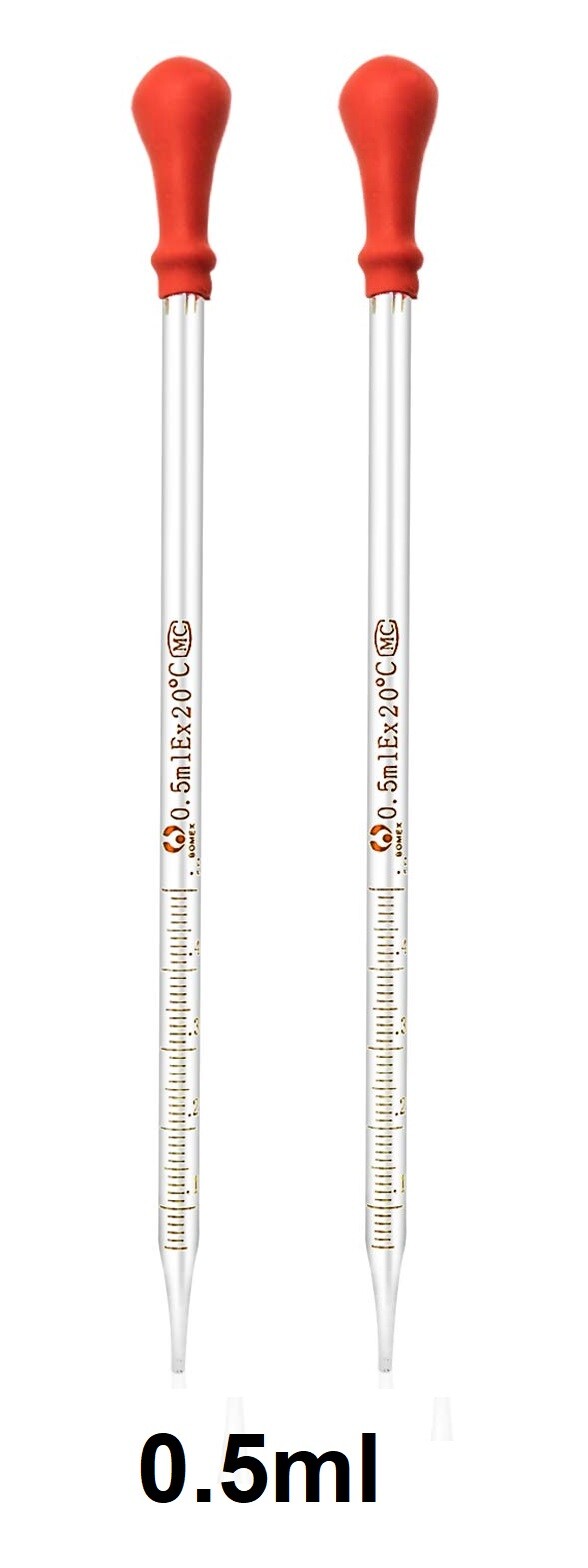 2Pk 0.5ml Glass Graduated Dropper Pipettes Lab Dropper with Red Rubber Cap&Scale