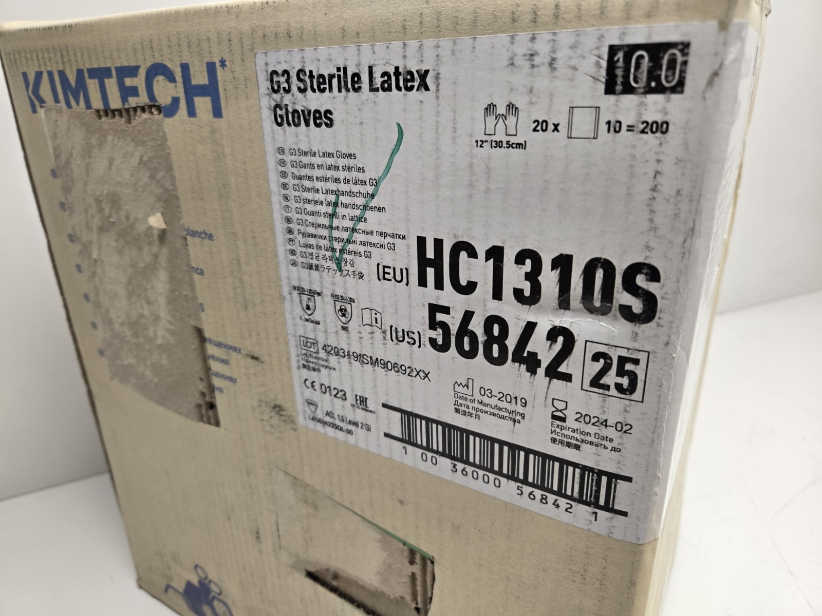 Kimtech 56842 G3 Sterile Latex Gloves Size 10 12″ long (box 200 pair) HC1310S