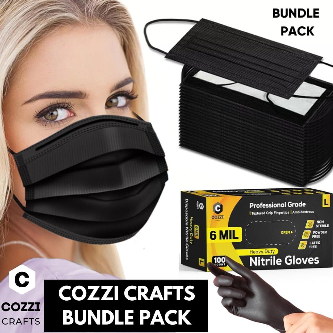 Black Face Masks, 3-Ply Black Masks Disposable 100 Pk (Premium Comfort Soft