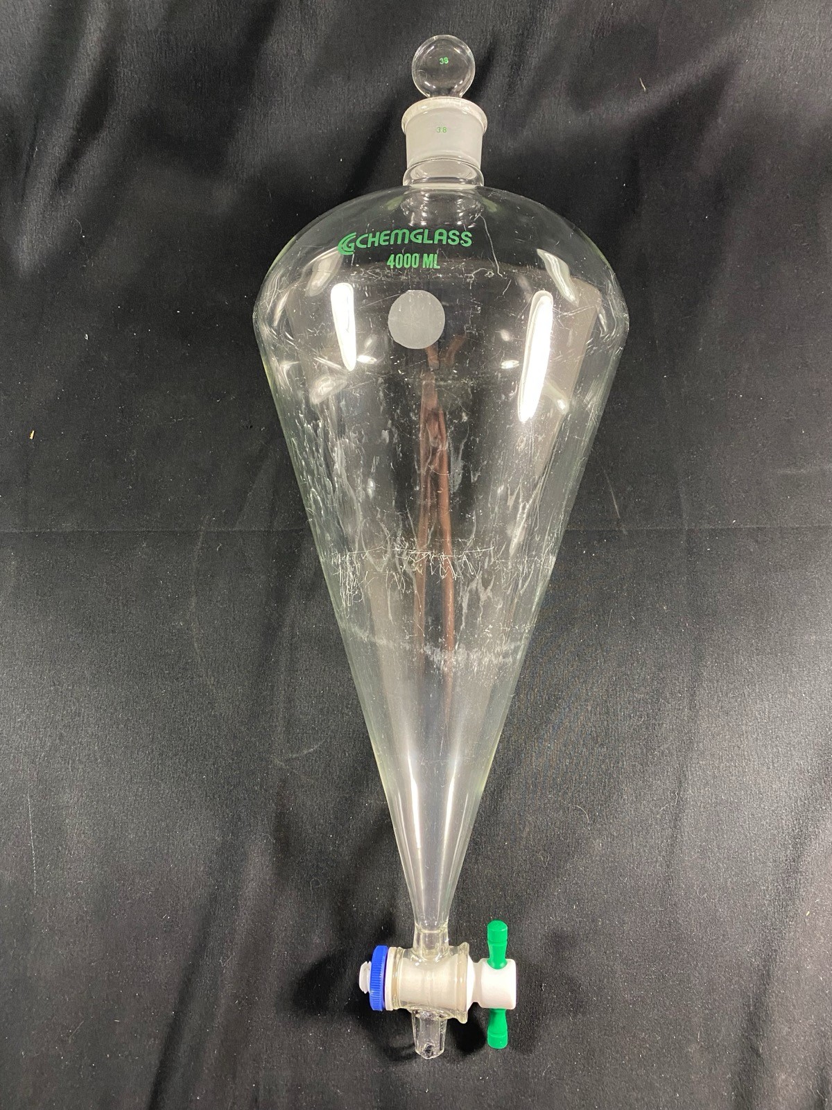 CHEMGLASS 4000mL Squibb Separatory Funnel w/ Stopcock #38 Neck CG-1747-09 B