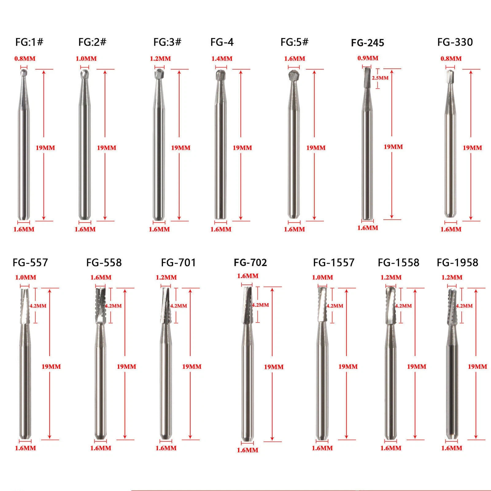 Dental Surgical Tungsten Steel Carbide FG Bur Burr Drill High Speed Handpiece