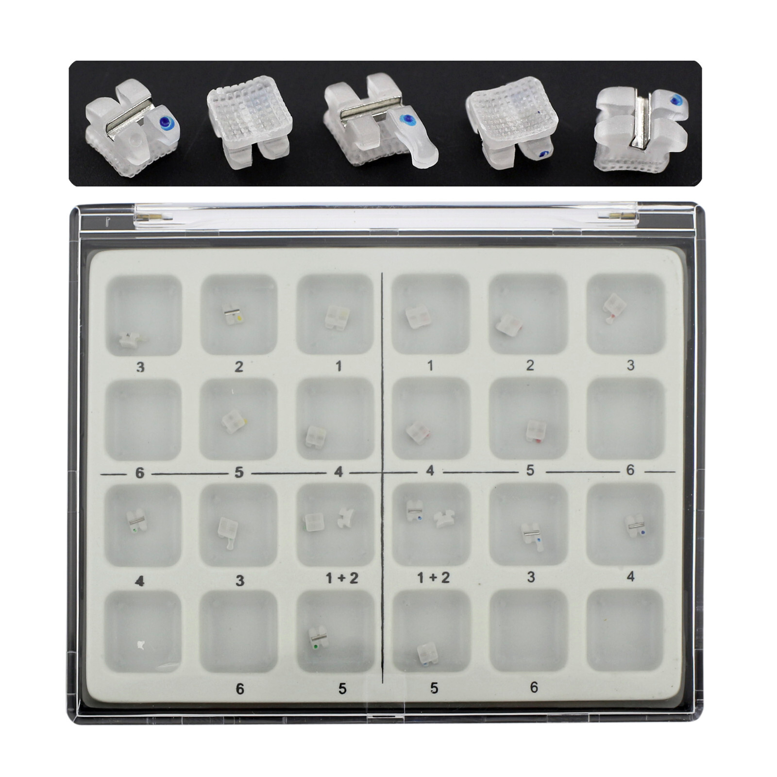 Orthodontic Ceramic Brackets w/Metal Slot 022 018 Roth MBT 3 Hook Braces Clarity
