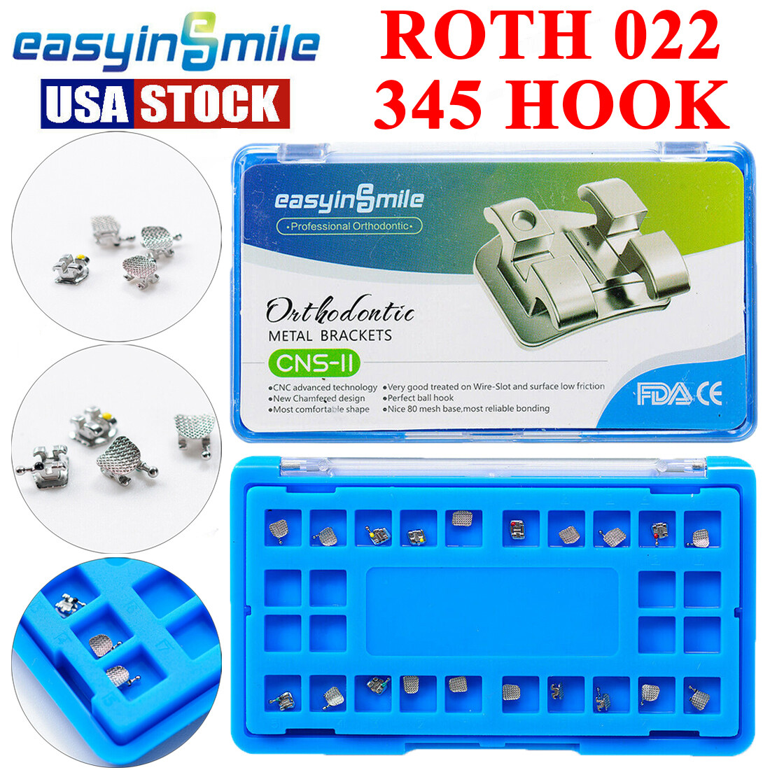 10x Dental Orthodontic Bracket Metal Brace Roth 022 345 Hook MINI MIM Mesh Base