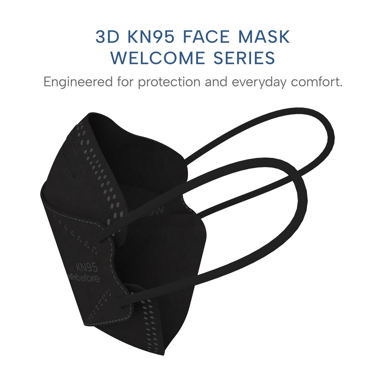 Welcome Series KN95 3D Face Mask, Black, Medium, Pack of 50