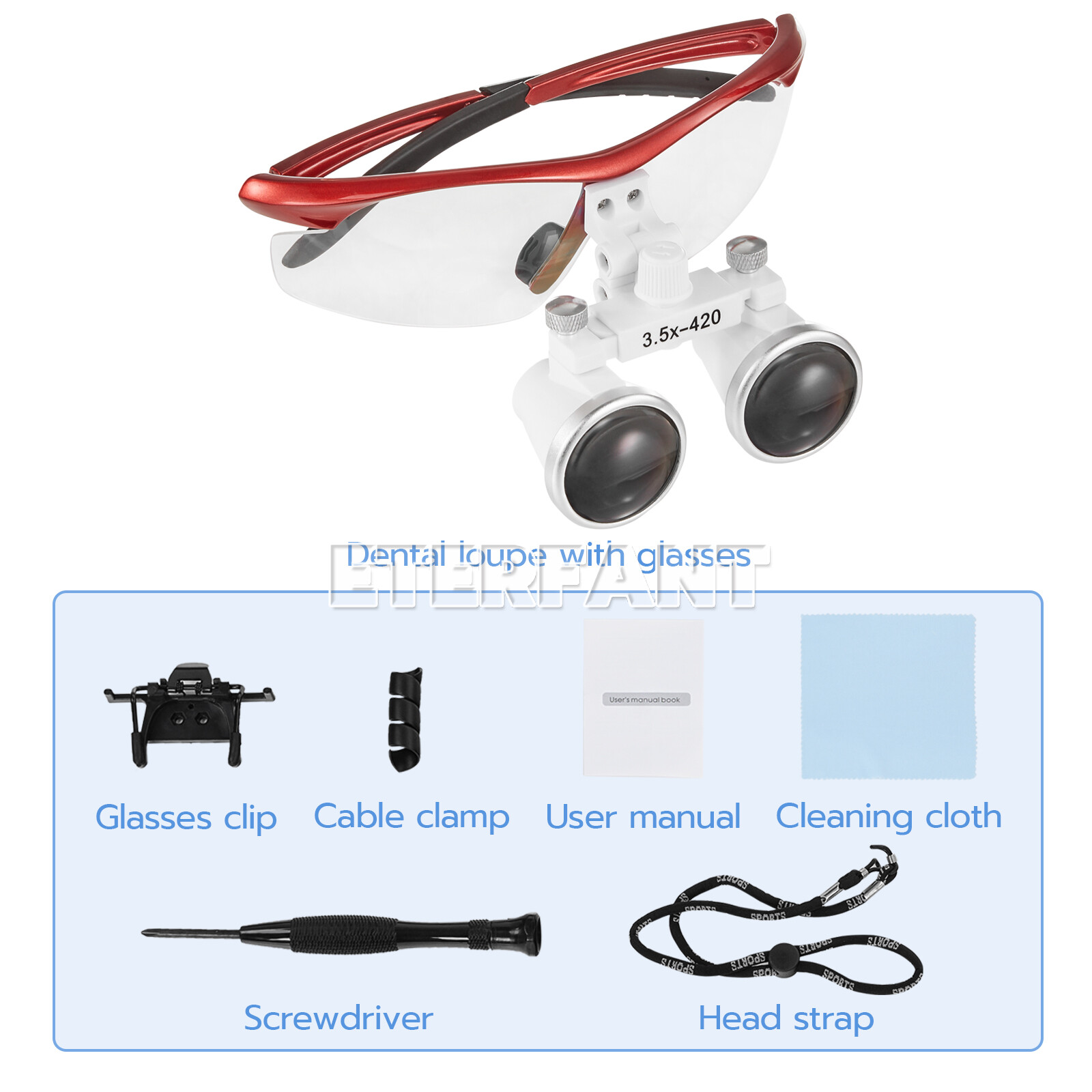 ETERFANT 3.5X Dental Surgical Binocular Loupes Glass Optical Lens Magnifier Red