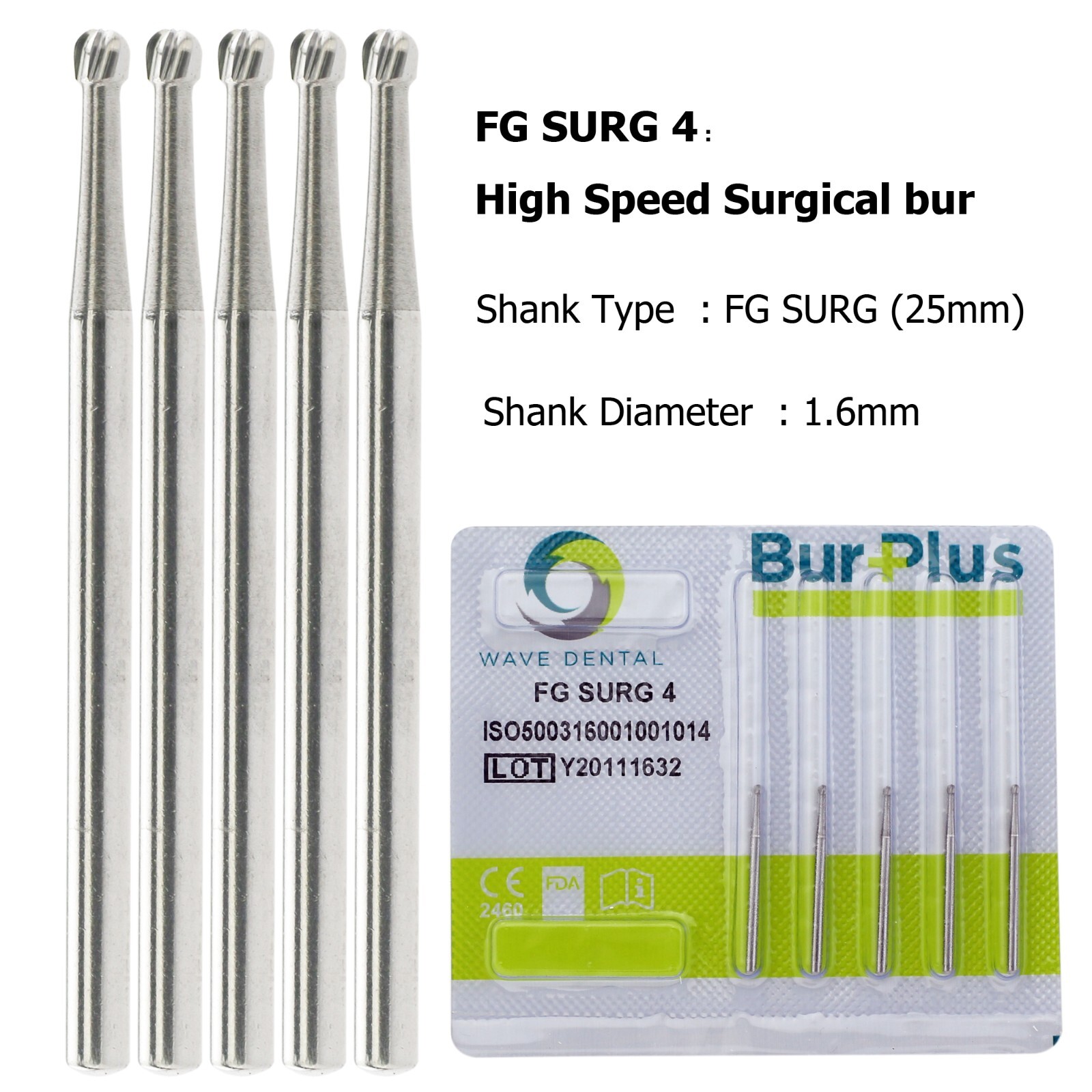 Wave Dental Round Surgical Bur 2 4 6 8 1/4 Long SL FGOS Carbide 25mm High Speed