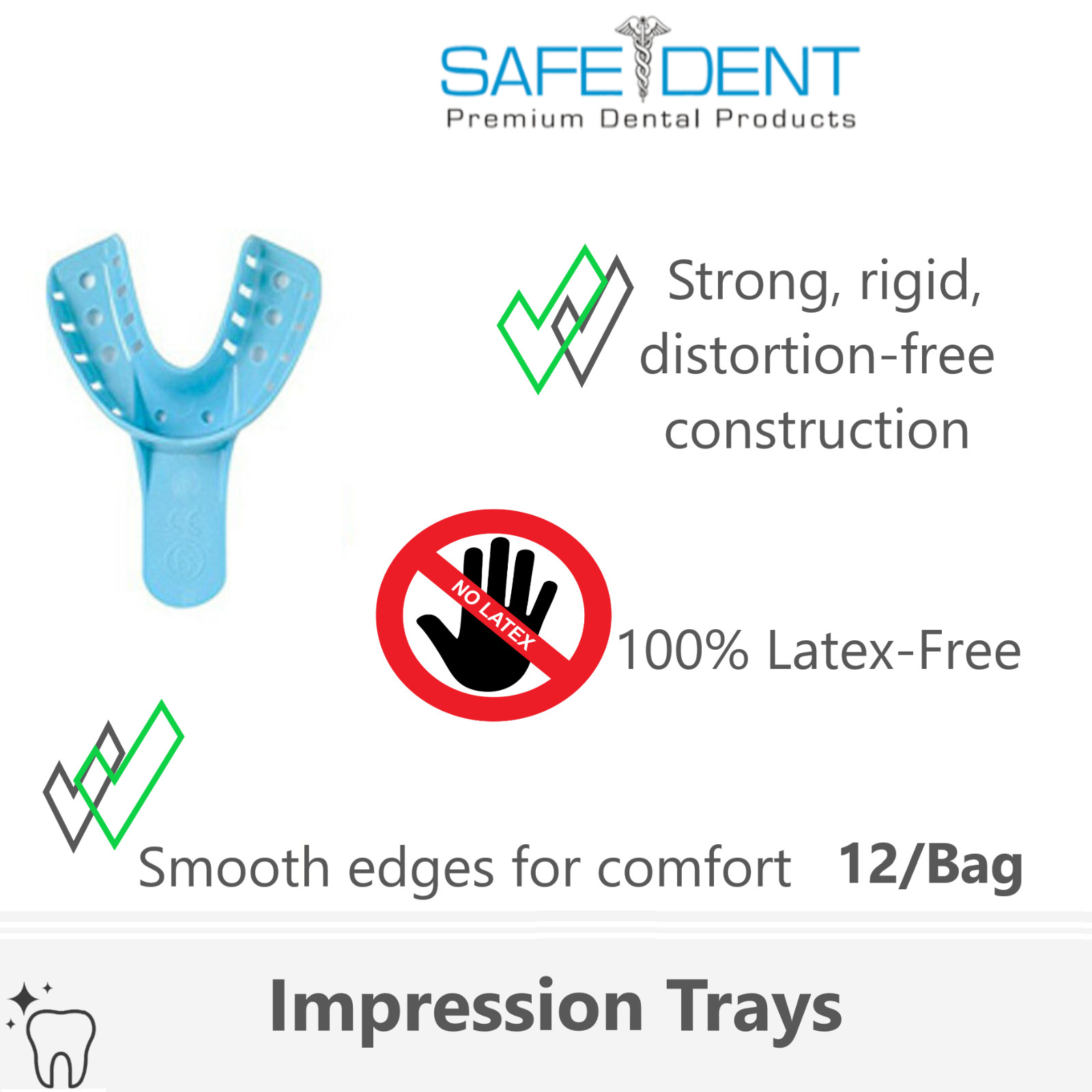 Dental Perforated Plastic Impression Trays Autoclave (CHOOSE SIZE) (1 Bag of 12)