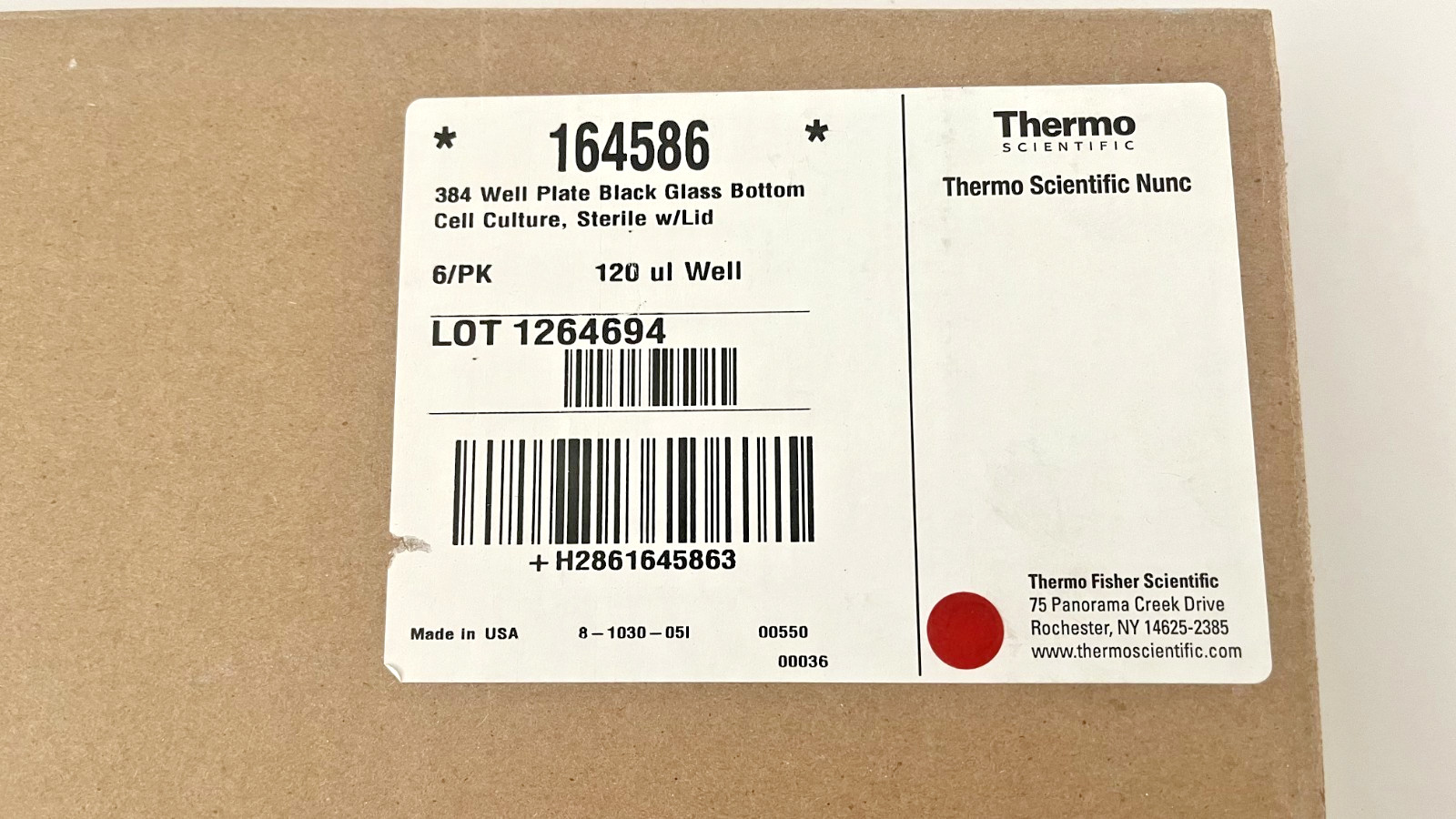 Thermo Scientific Nunc 164586 384 Well Glass Bottom Black Plate 120ul 6/PK New