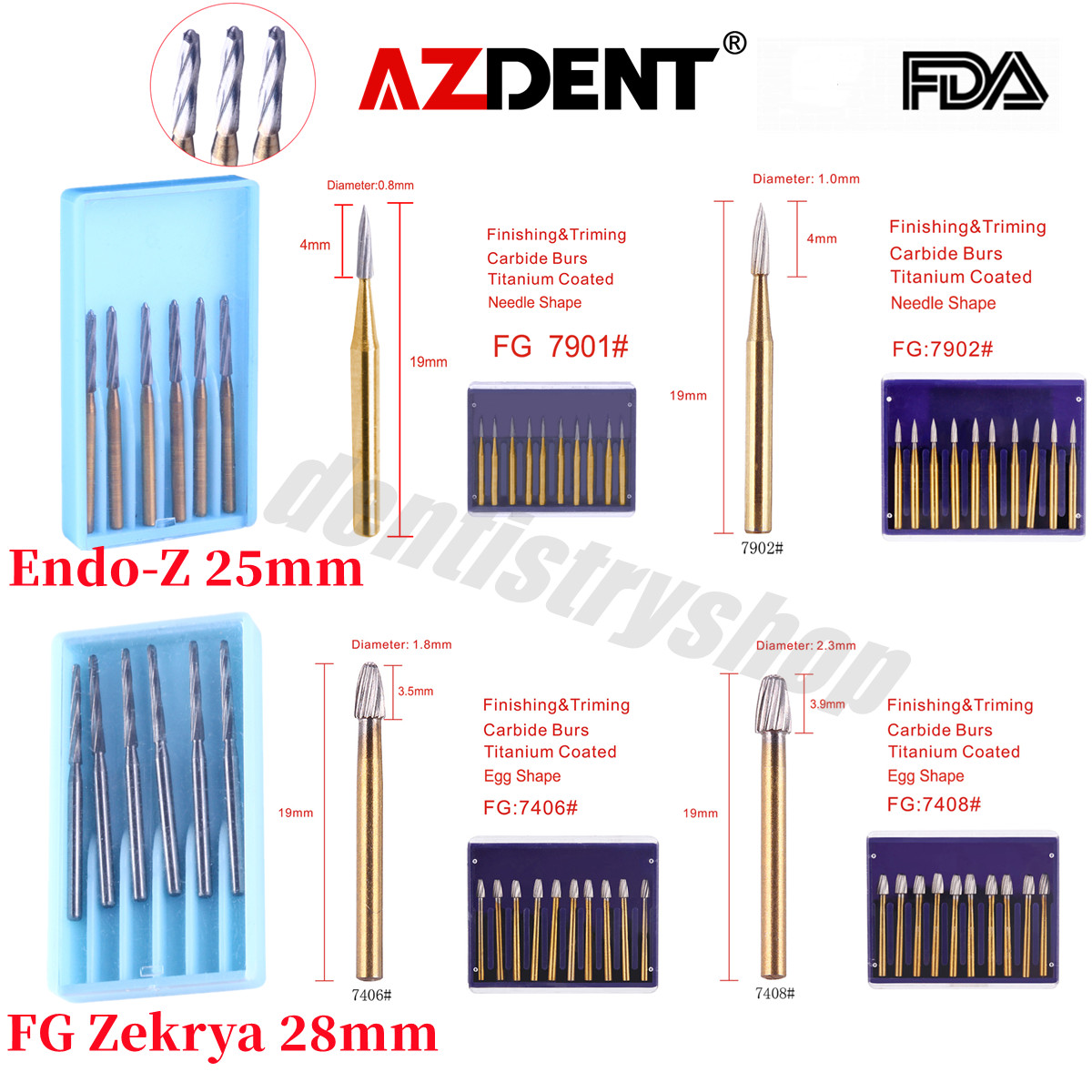 AZDENT Dental FG Tungsten Carbide Burs Dills Round Type For High Speed Handpiece