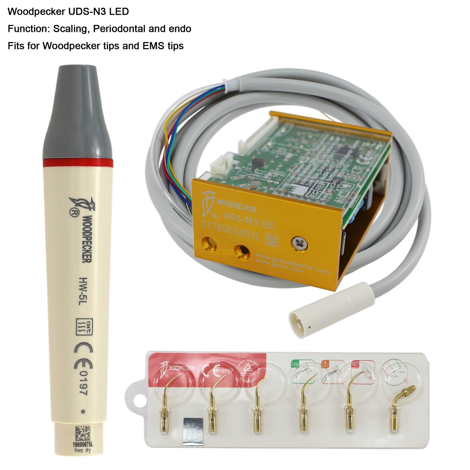 Woodpecker Dental Ultrasonic Piezo Scaler Tips HW-5L Handpiece UDS-N2 N3 LED G1