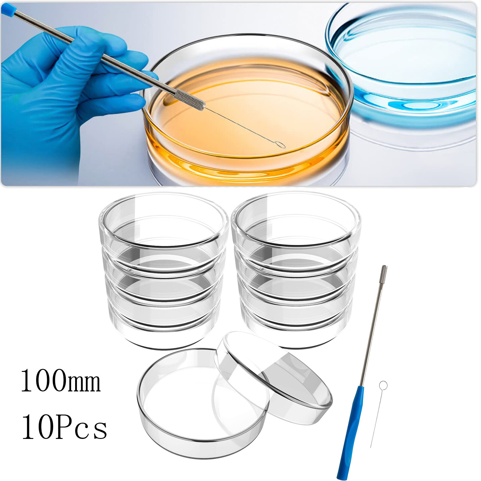 100ml Sterile Glass Petri Dishes Set High Borosilicate Lab Petri Plates w/ Lids