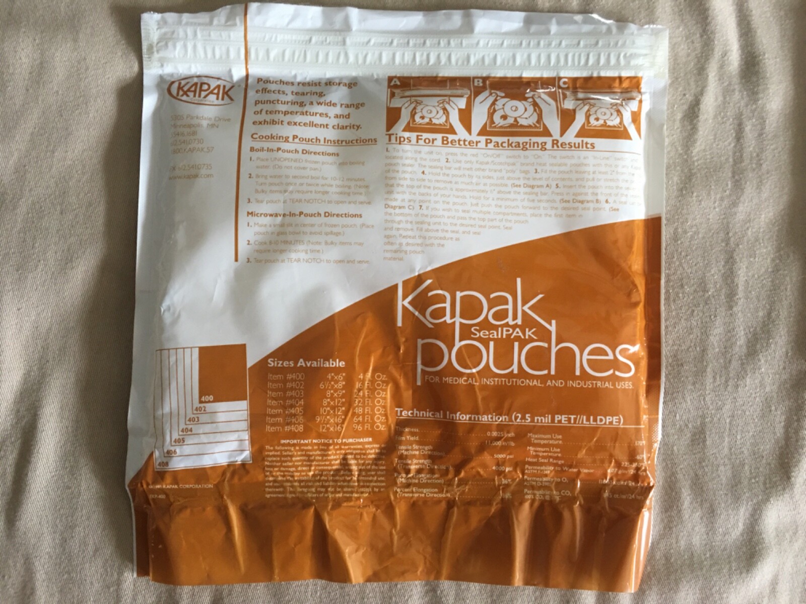 Kapak SealPAK Pouches 400 4″ x 6″; 4 FL OZ 2.5 Mils Thick Lot Of 100 – NEW