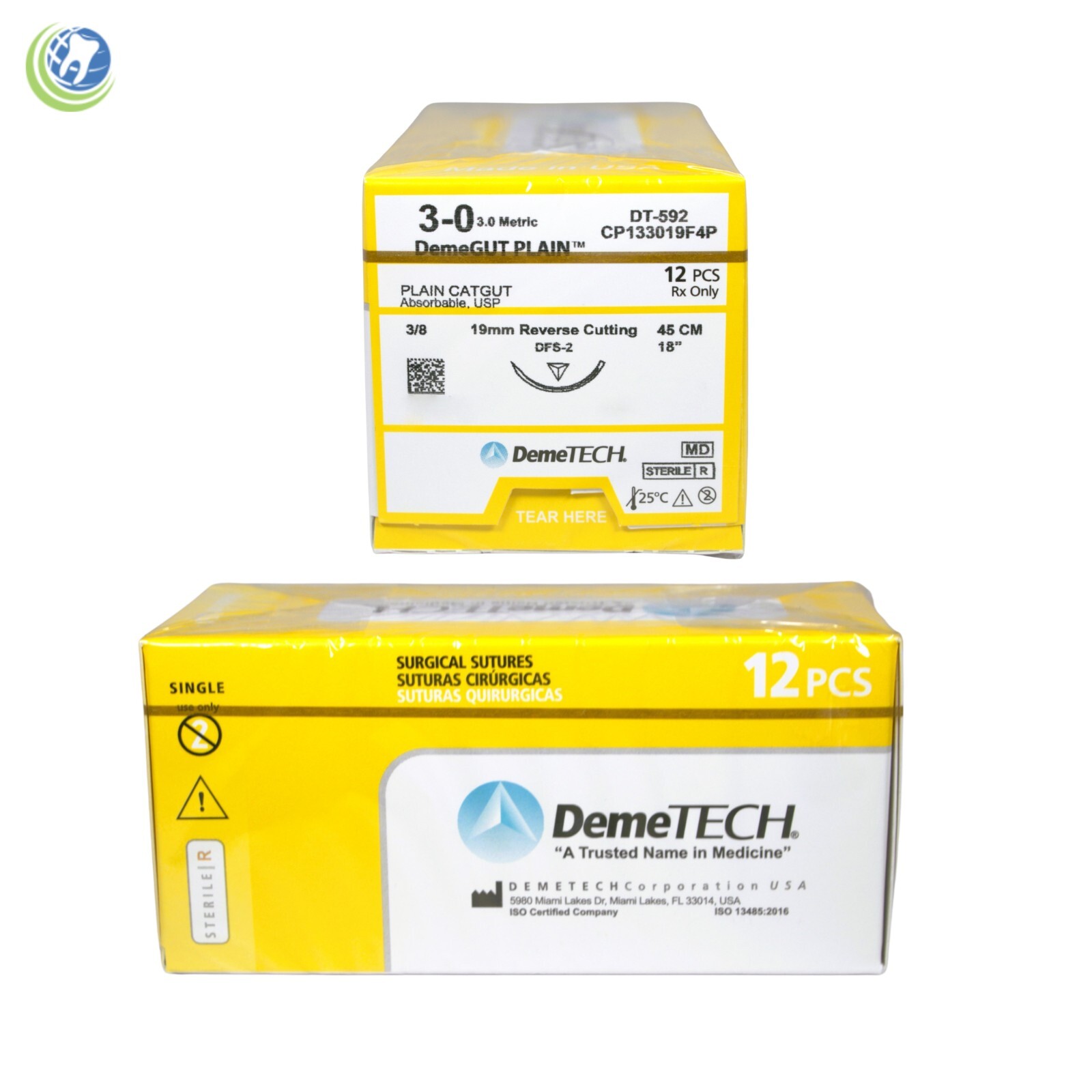 Dental Surgical Suture 3-0 Metric plain Catgut Absorbable USP 12/pack DemeTech