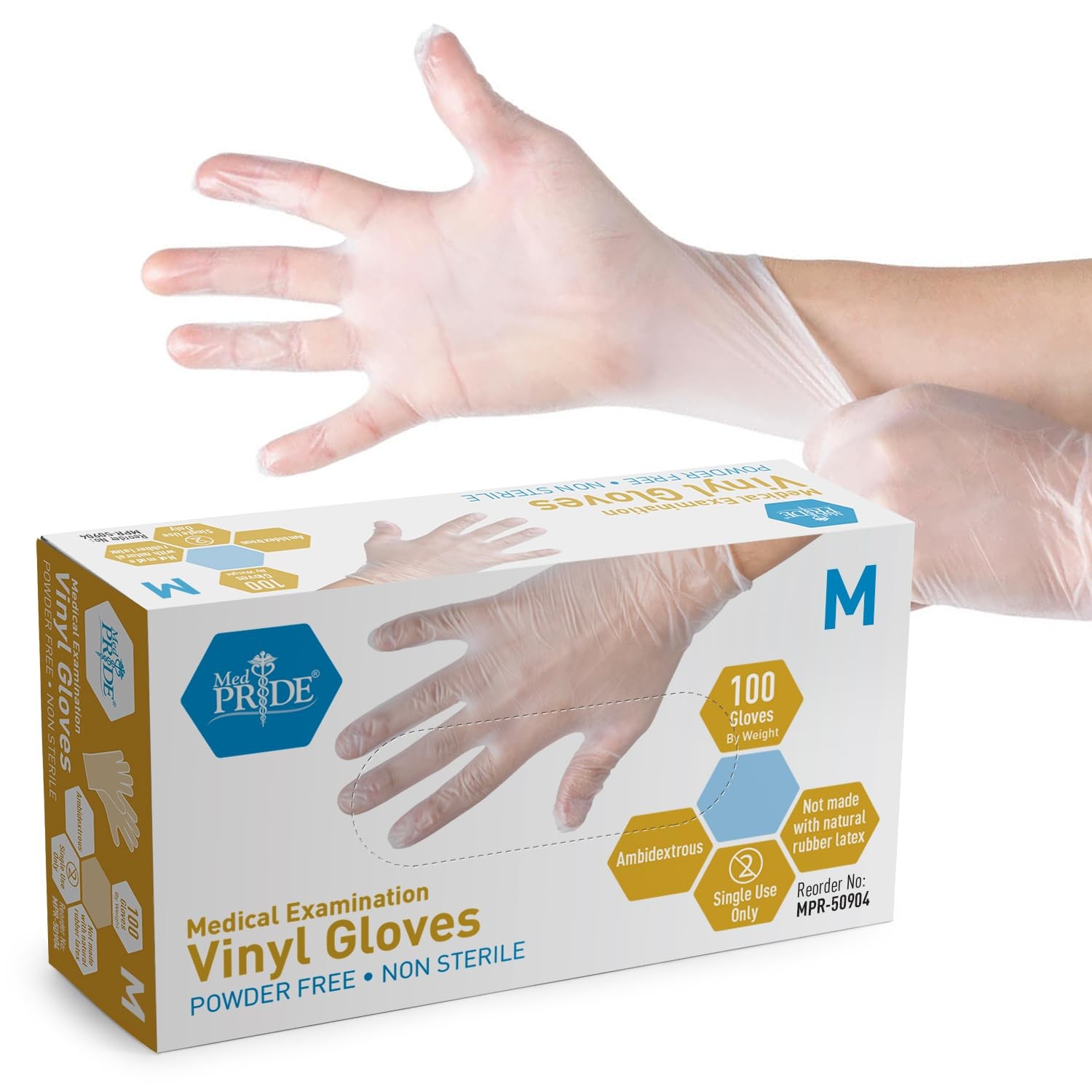 MED PRIDE Disposable Medical Grade Vinyl Exam Medium (Pack of 100), Clear