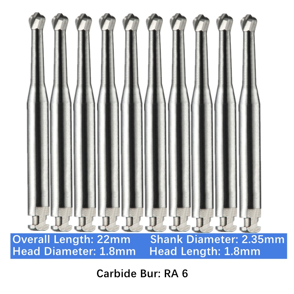 10-100pcs Dental Pointed Football RA Carbide Burs for Slow Speed Latch Type RA 6