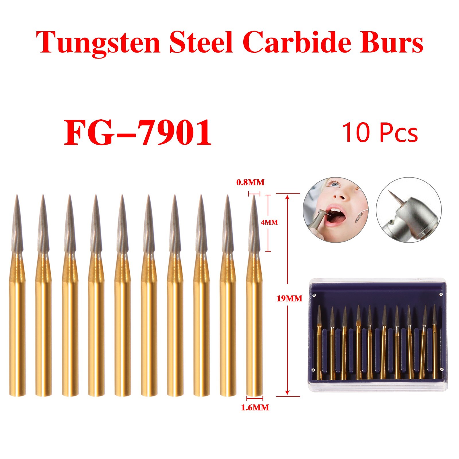 Dental Trimming Finishing Carbide Burs Drill Gold 7901/Endo-Z/7404/7406/7408 fo