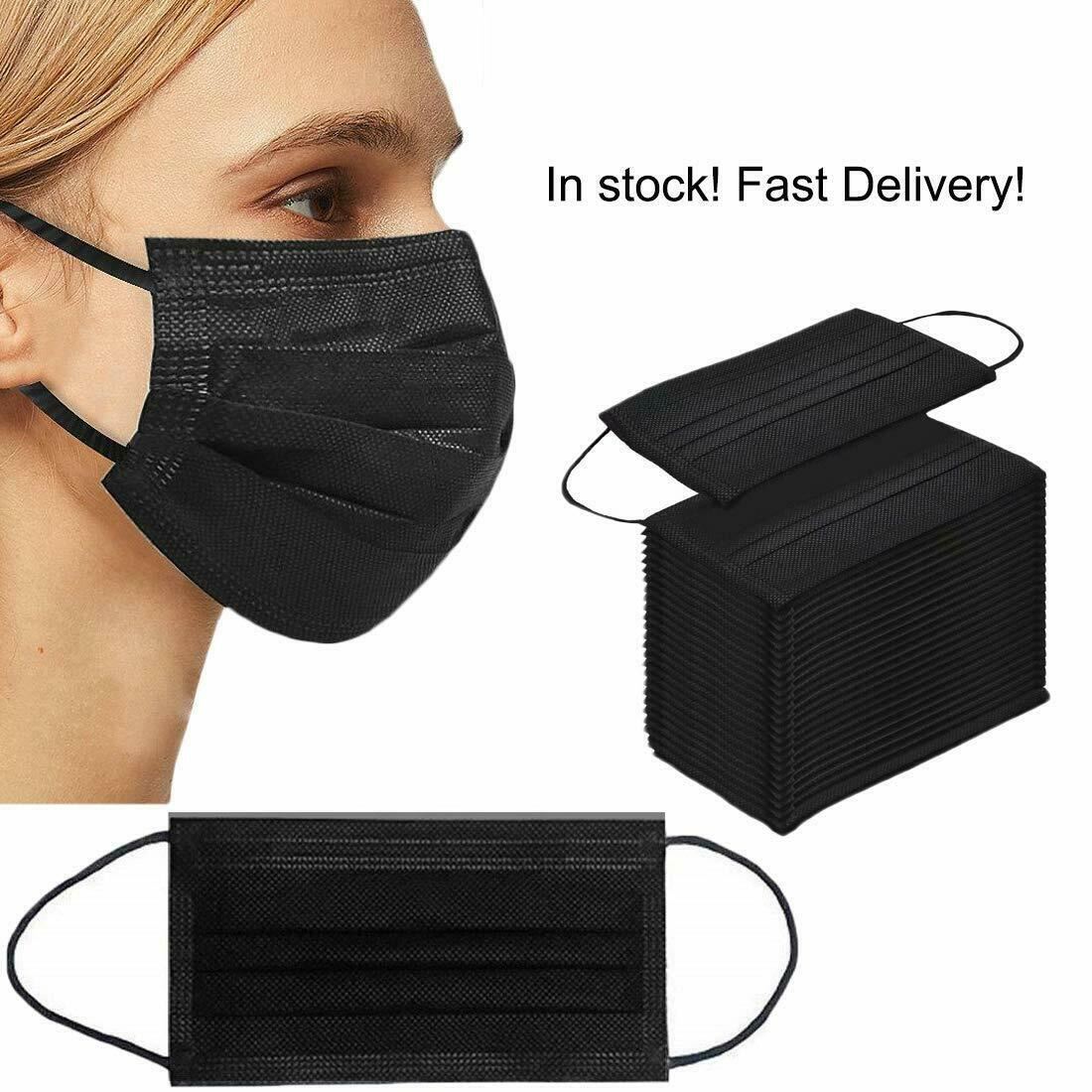 50 Pc Disposable Medical,Surgical,Dental 3-Layers Face Mask Mouth Cover Black