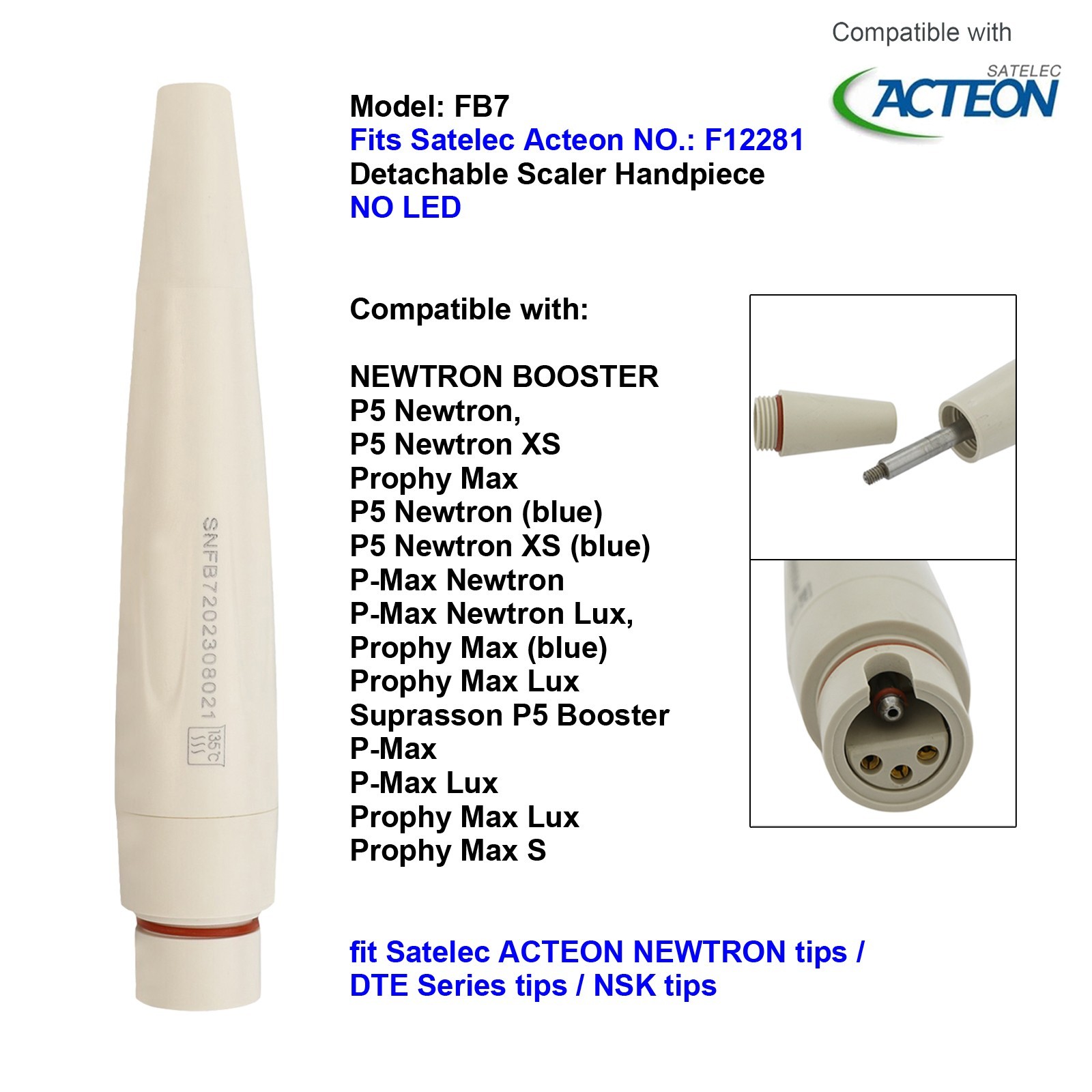 Dental Ultrasonic Scaler ACTEON Tip H3 10X 1S Piezo NEWTRON Slim B.LED Handpiece