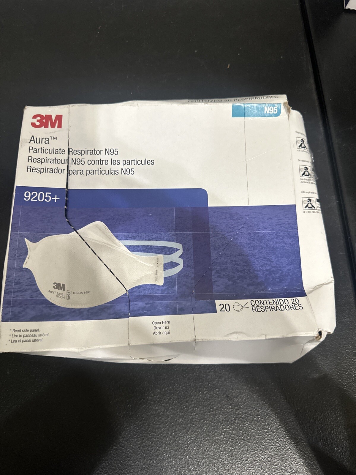 1 BOX OF 20 3M 9205+ Aura N95 Particulate NIOSH Protective Respirator Face Masks