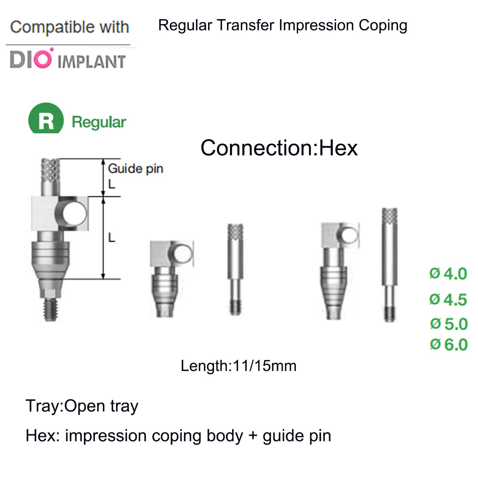 Dental DIO UFII Fixture Transfer Impression Coping Open/closed Tray Regular Hex